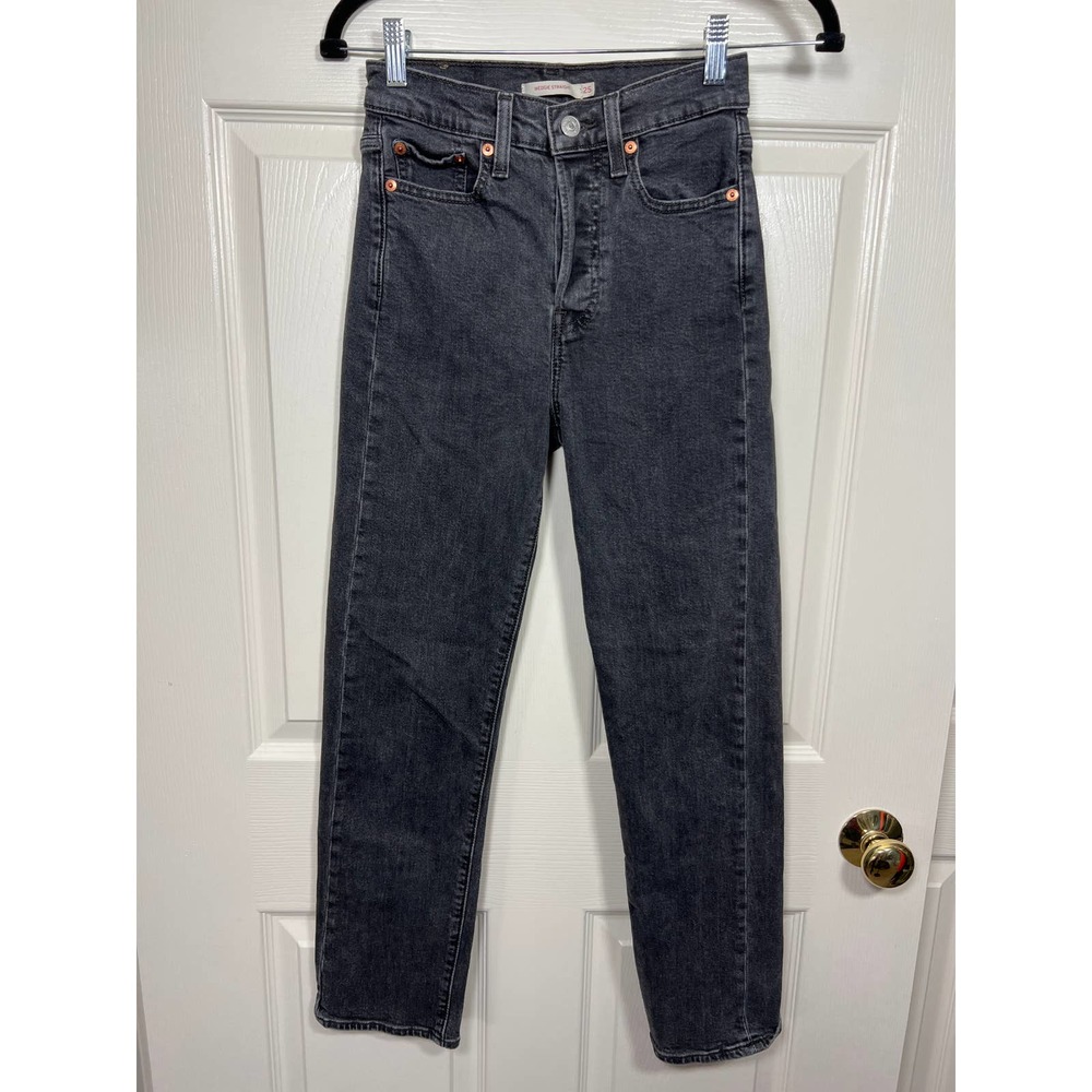 Levi's Wedgie Straight Women's Button Fly Gray Wash Denim Jean size 25